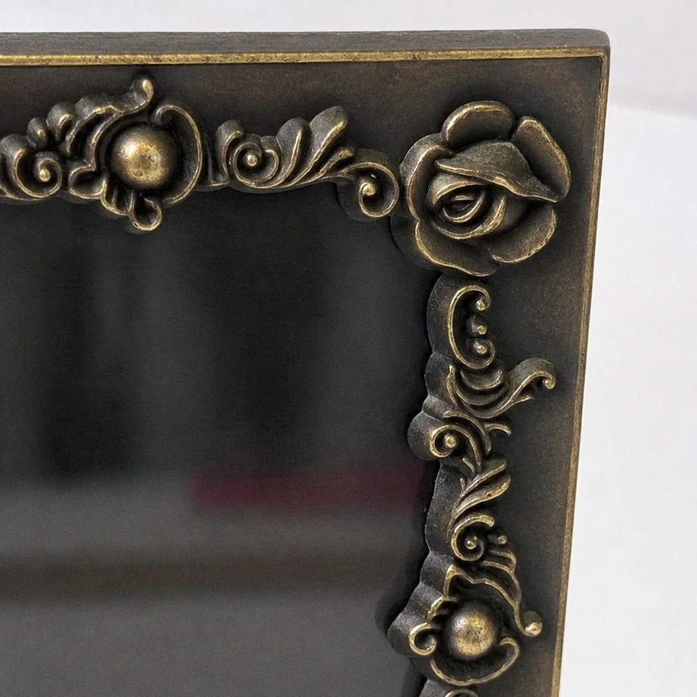Ornate Baroque Bronze Metal 5x7 Picture Frame Raised Rose Floral Scroll